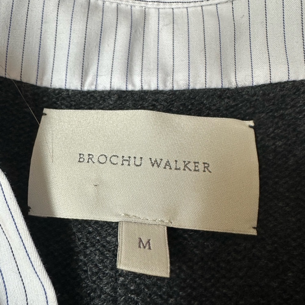 BROCHU WALKER Grey Gray V Neck Sweater Vest Blue White pinstripe collar blouse M - Picture 9 of 13